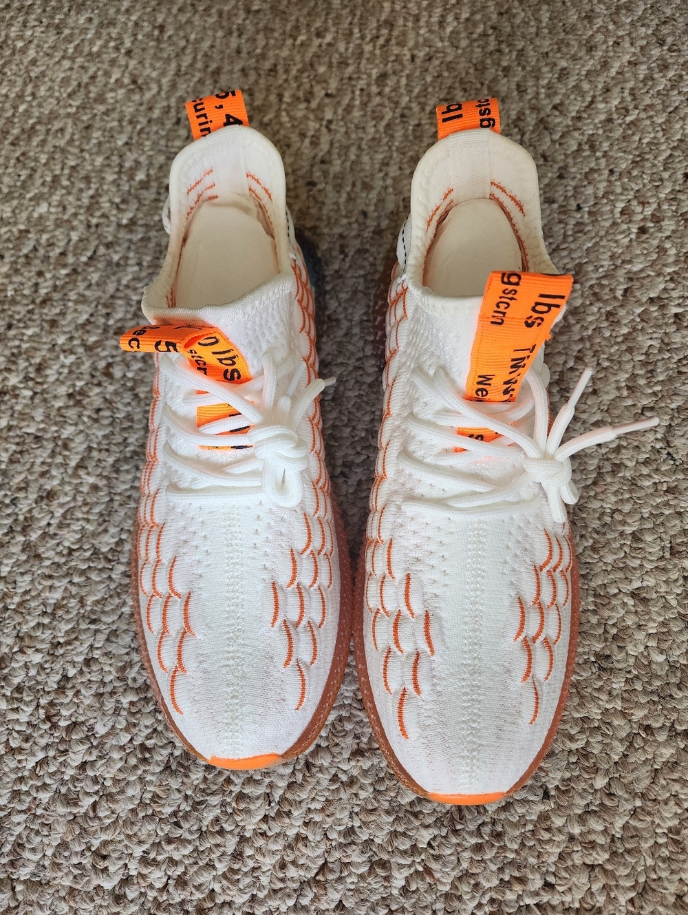 Men's White Knit Sneakers with Bright Orange Accents